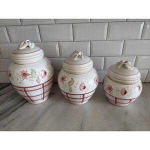 Vintage Waverly Norfolk Rose Hand Painted 3 Piece Canister Set GW0002